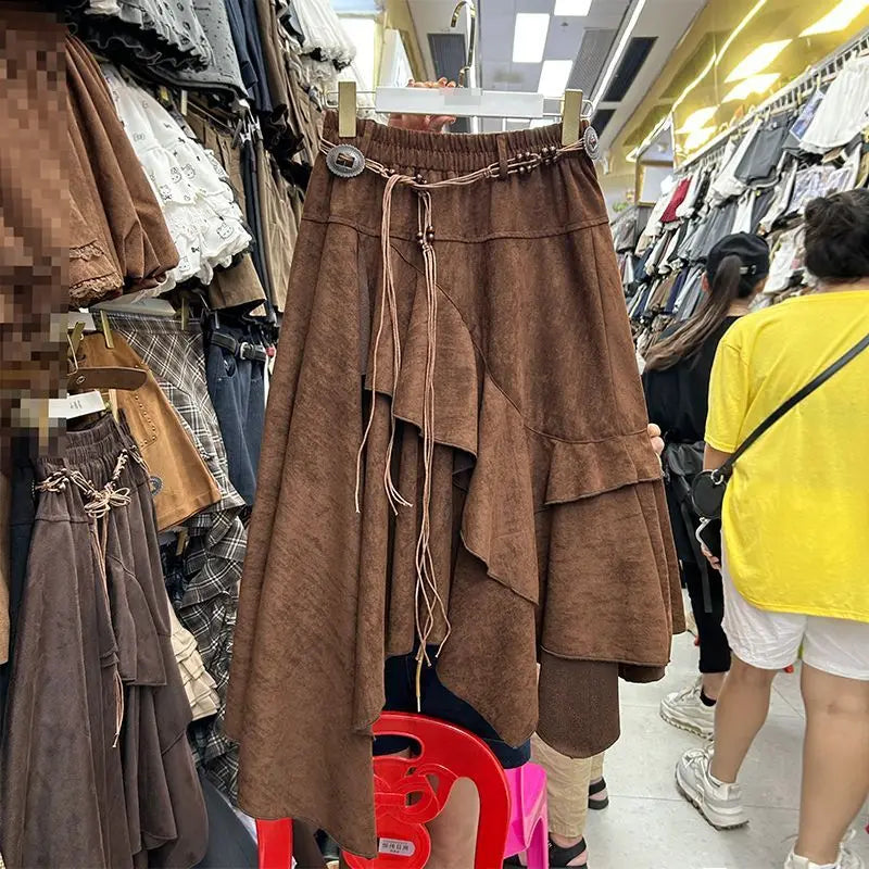 American Vintage Irregular Skirt 2025 Trend Streetwear Y2K Skirts Women Patchwork Midi Skirts Faldas Woman Clothing Chic