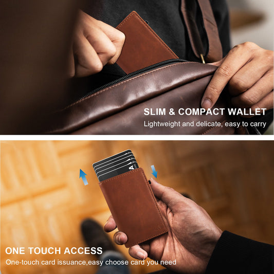 TOYFID Aluminum Alloy Wallet With Genuine Leather Cover Men's Billfolds