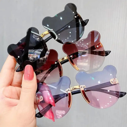 Boys and girls fashion glasses Children's sunglasses Cute baby anti-ultraviolet bear ears cartoon shape rimless frame glasses