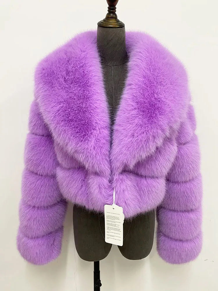 ZADORIN Luxury Big Collar Spliced Cropped Faux Fur Coat Woman Clothing Thicken Furry Faux Fur Jacket Winter Fur Coats Top Mujer