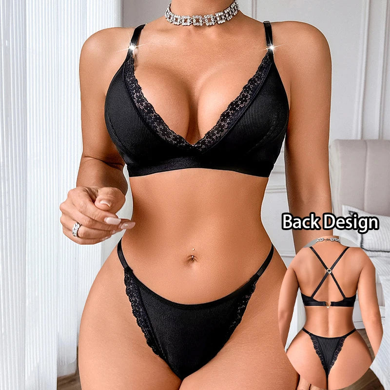 2pcs Women's Underwear Sets Sexy Lace Bras and Panties Sexy Lingerie Set Elegant Padless Bras Women Underwear Outfit Fashion Bra