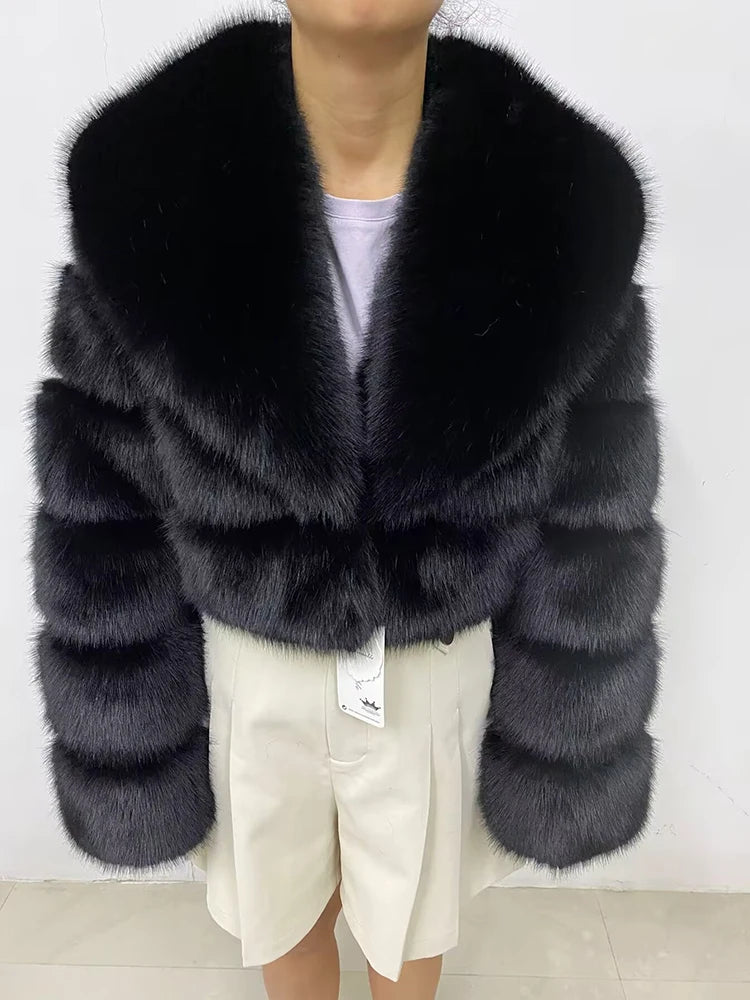 ZADORIN Luxury Big Collar Spliced Cropped Faux Fur Coat Woman Clothing Thicken Furry Faux Fur Jacket Winter Fur Coats Top Mujer