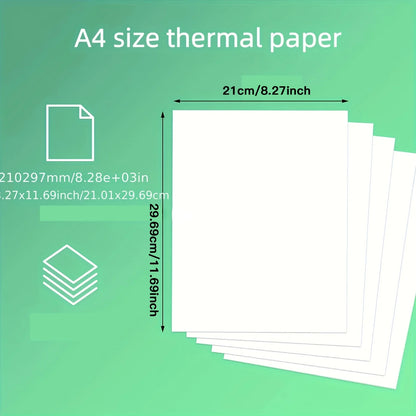 A4 Thermal Printer Paper, 100/200 Sheets, 21.01cm X 29.69cm, No Electronics, for Portable Thermal Printers, Not for Laser/Inkjet