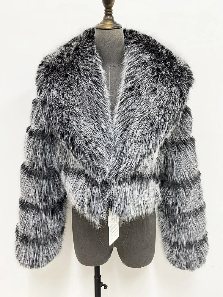 ZADORIN Luxury Big Collar Spliced Cropped Faux Fur Coat Woman Clothing Thicken Furry Faux Fur Jacket Winter Fur Coats Top Mujer