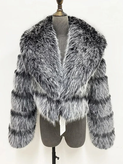 ZADORIN Luxury Big Collar Spliced Cropped Faux Fur Coat Woman Clothing Thicken Furry Faux Fur Jacket Winter Fur Coats Top Mujer