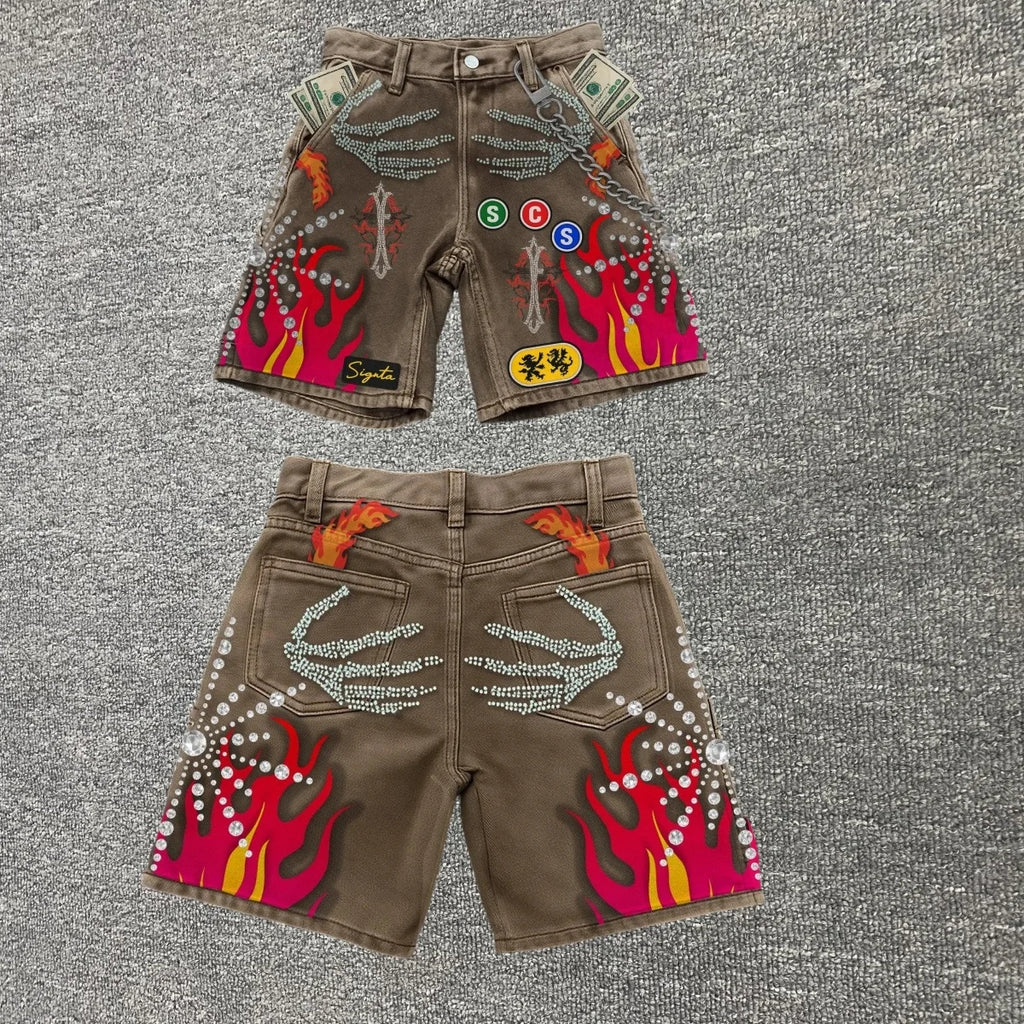 Embroidered Shorts Y2K Streetwear Man Woman Clothing Harajuku Hip Hop Baggy Denim Gym Shorts Gothic Summer Basketball Shorts