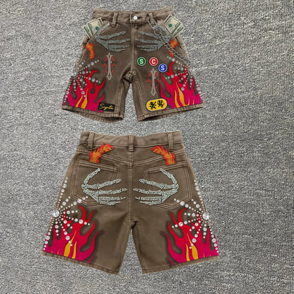 Embroidered Shorts Y2K Streetwear Man Woman Clothing Harajuku Hip Hop Baggy Denim Gym Shorts Gothic Summer Basketball Shorts