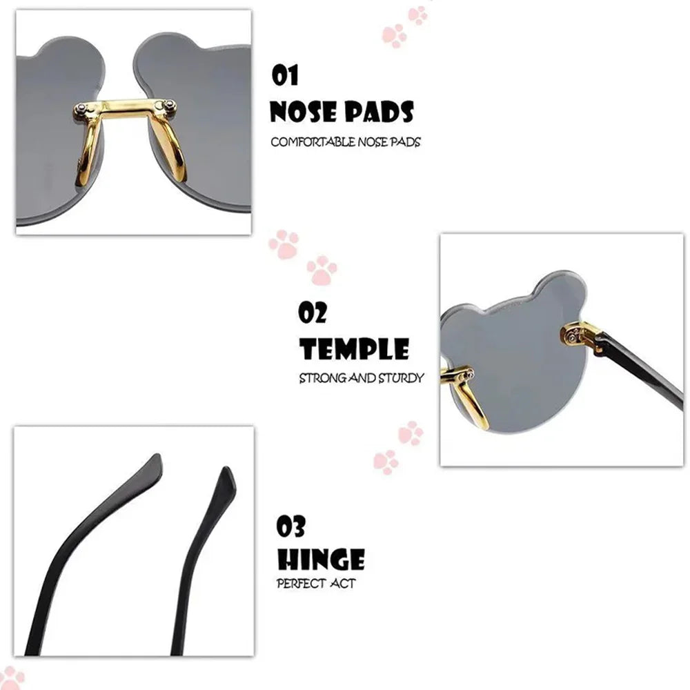 Boys and girls fashion glasses Children's sunglasses Cute baby anti-ultraviolet bear ears cartoon shape rimless frame glasses