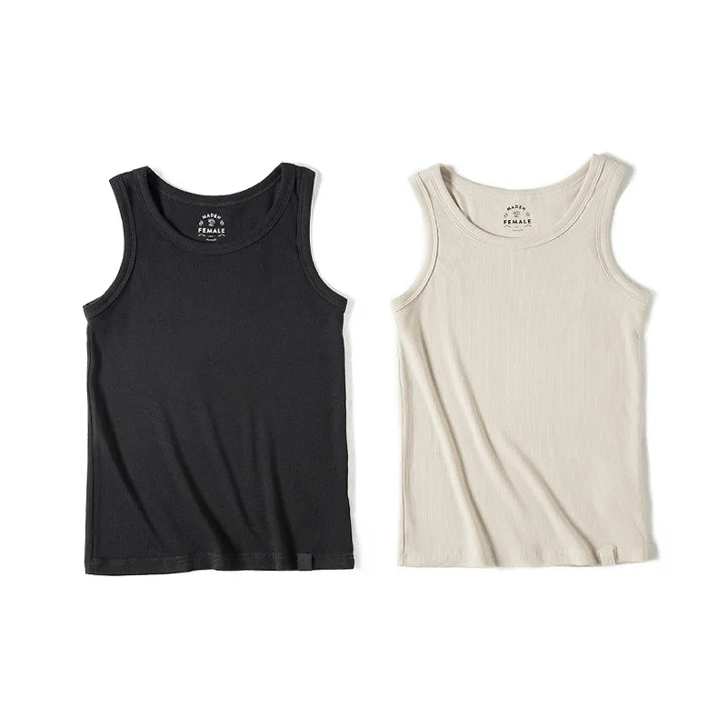 Maden Summer Sleeveless Knitted Tank Tops for Women Solid Color Casual Sports Vest Slim Fit Female Outer Wear Tops