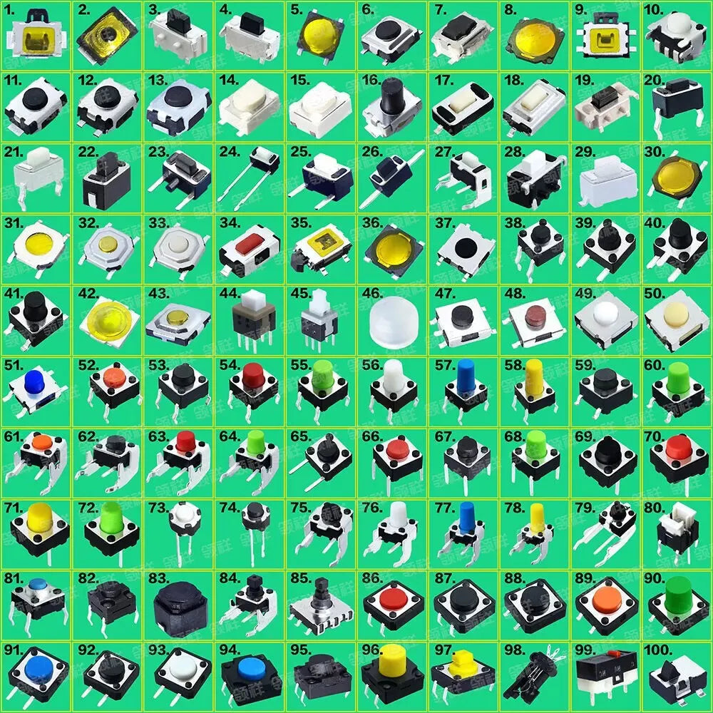 500Pcs/Set 100 Value Button Micro Switch Package Kits 5PCS Each Value Pack for Electronics And Circuit Projects