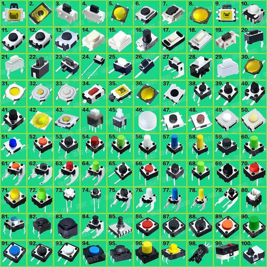 500Pcs/Set 100 Value Button Micro Switch Package Kits 5PCS Each Value Pack for Electronics And Circuit Projects