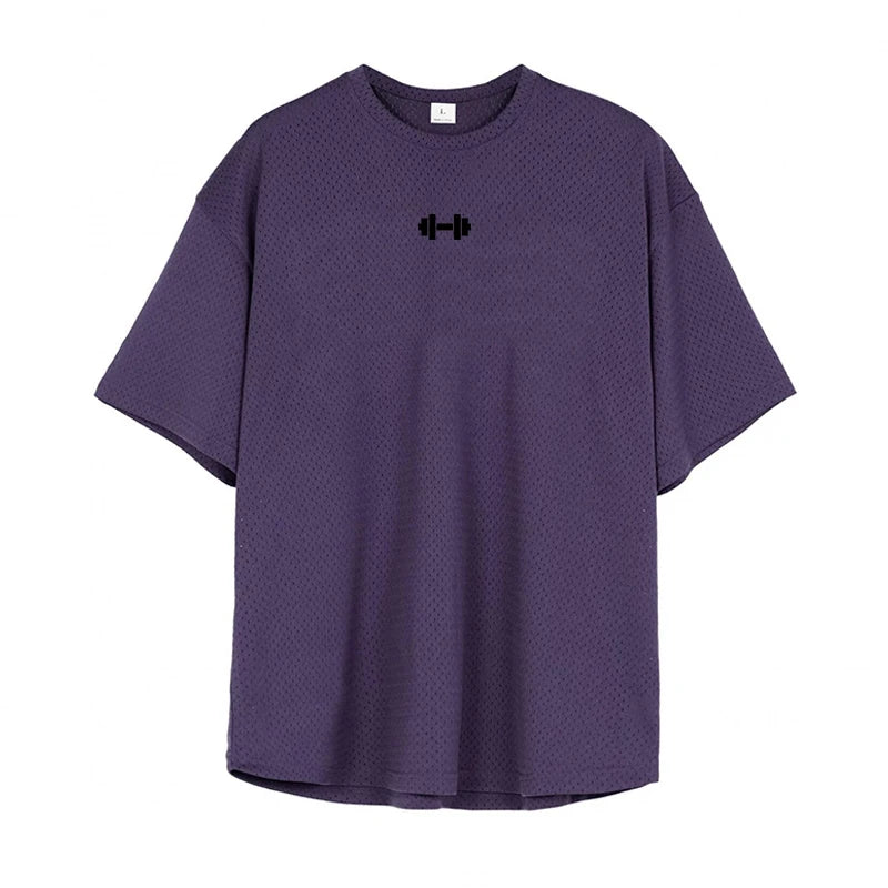 Oversized Loose Short Sleeve Quick Dry Shirt Gym Bodybuilding Breathable Cool Mesh Clothing Mens Fitness Workout Muscle T-shirts