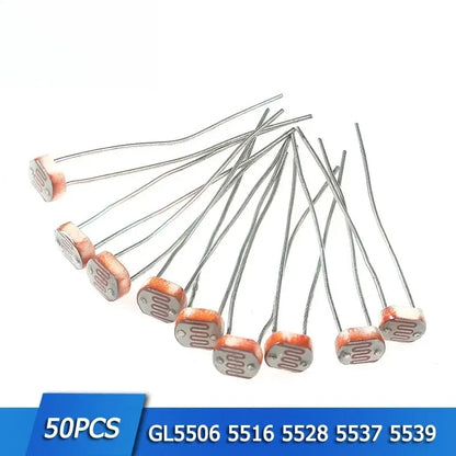 50PCS LDR Photoresistor Kit GL5506/GL5516/5528/5537/5539 Photosensitive Resistor for Arduino Raspberry Pi DIY Electronics
