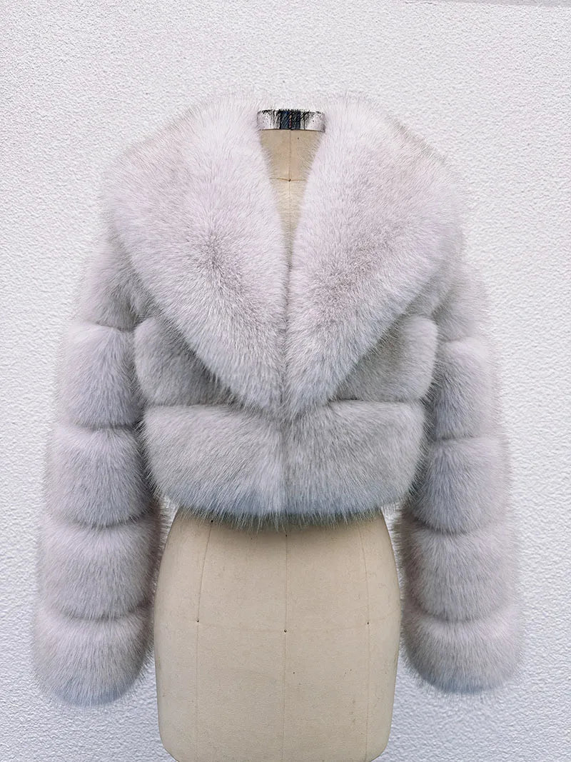 ZADORIN Luxury Big Collar Spliced Cropped Faux Fur Coat Woman Clothing Thicken Furry Faux Fur Jacket Winter Fur Coats Top Mujer