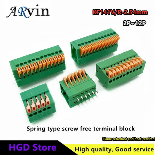 5PCS KF141V-DG141R Spring Type Terminal Block 2.54mm Screw-Free Straight/Curved Needle Double Row Pin 2P-12P for Electronics
