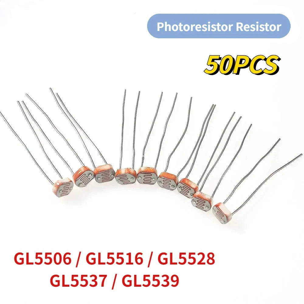 50PCS LDR Photoresistor Kit GL5506/GL5516/5528/5537/5539 Photosensitive Resistor for Arduino Raspberry Pi DIY Electronics