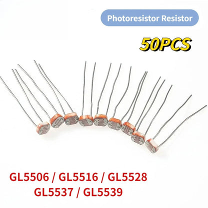 50PCS LDR Photoresistor Kit GL5506/GL5516/5528/5537/5539 Photosensitive Resistor for Arduino Raspberry Pi DIY Electronics
