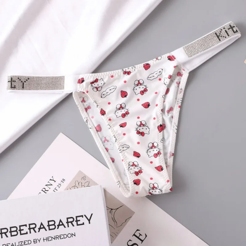 Sexy Kawaii KT Cinnamoroll Women Underwear Anime Cartoon Girls Low-waist T-pants Underpants Female Summer Thin Rhinestone Briefs