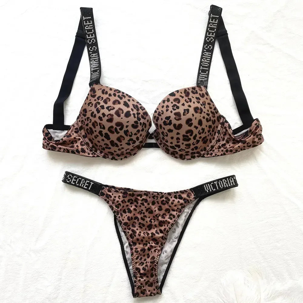 New Women Underwear Lingerie Set 2 Piece Push Up Bra and Panty Summer Lace Rhinestone Letter Brand Design Underwear Bras