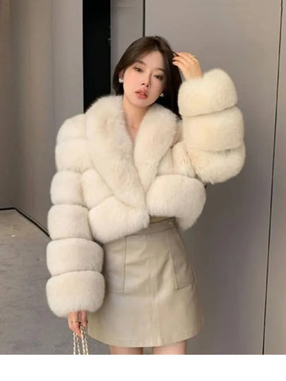 ZADORIN Luxury Big Collar Spliced Cropped Faux Fur Coat Woman Clothing Thicken Furry Faux Fur Jacket Winter Fur Coats Top Mujer
