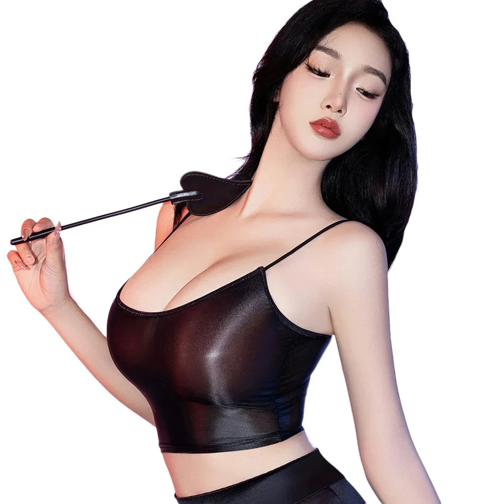 Women's Spaghetti Strap Tank Tops Sexy Oil Shiny Elastic Vest Shaper Wear Woman Clothing Sheer Transparent Crop Tops Gym Tops