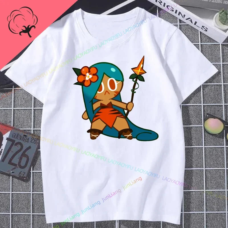 White Lily Cookie! Run Kingdom Vintage Harajuku Streetwear Top Y2k Clothes for Women Woman Clothing T-shirts Goth Women's