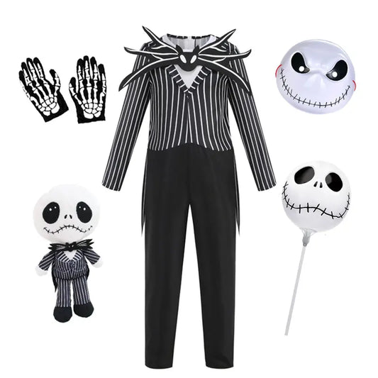 Boys Black Skull Jack Cosplay Costume Bodysuit Suit Halloween Christmas For Kids Party Dress Up Carnival Clothes