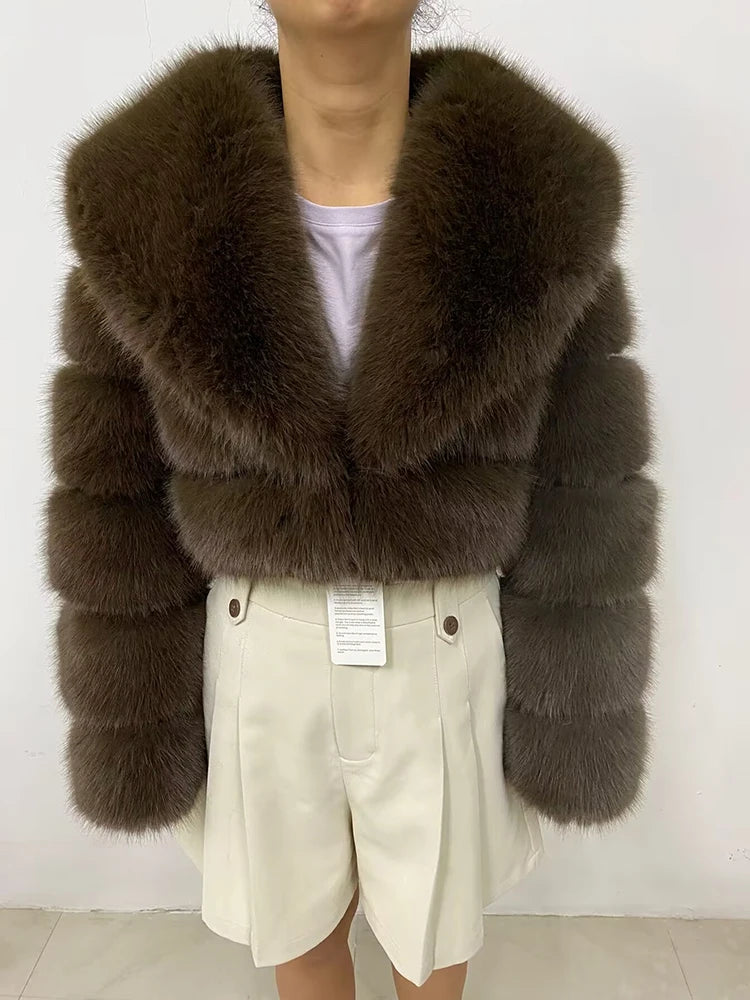 ZADORIN Luxury Big Collar Spliced Cropped Faux Fur Coat Woman Clothing Thicken Furry Faux Fur Jacket Winter Fur Coats Top Mujer