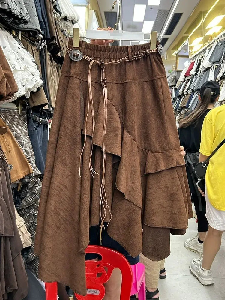 American Vintage Irregular Skirt 2025 Trend Streetwear Y2K Skirts Women  Patchwork Midi Skirts Faldas Woman Clothing Chic