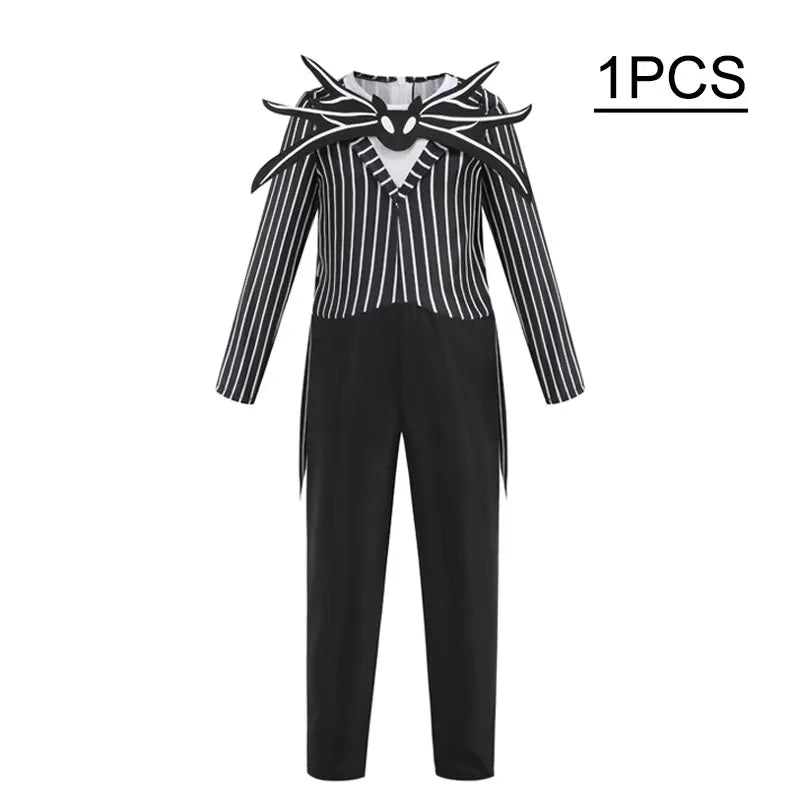 Boys Black Skull Jack Cosplay Costume Bodysuit Suit Halloween Christmas For Kids Party Dress Up Carnival Clothes