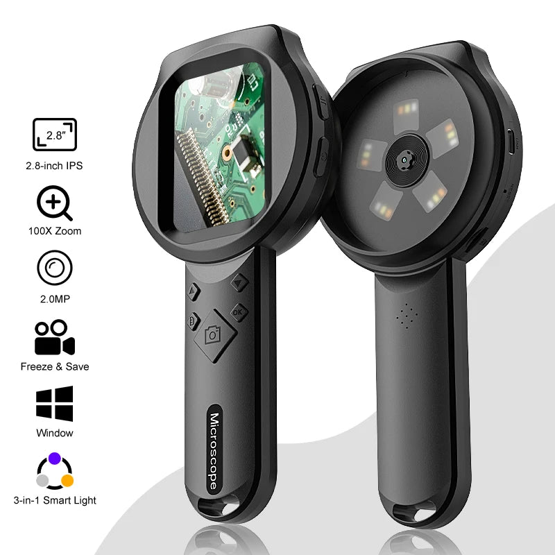2.8'' IPS Digital Magnifier HD 1080P 100X Portable Microscope Handheld Mignifying Glass for Electronics Repair Check Jewelry