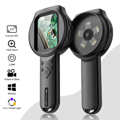 2.8'' IPS Digital Magnifier HD 1080P 100X Portable Microscope Handheld Mignifying Glass for Electronics Repair Check Jewelry