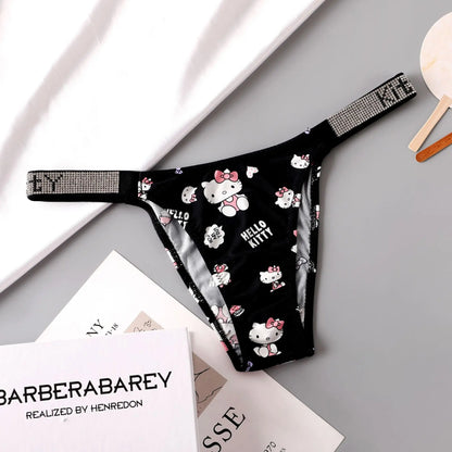 Sexy Kawaii KT Cinnamoroll Women Underwear Anime Cartoon Girls Low-waist T-pants Underpants Female Summer Thin Rhinestone Briefs