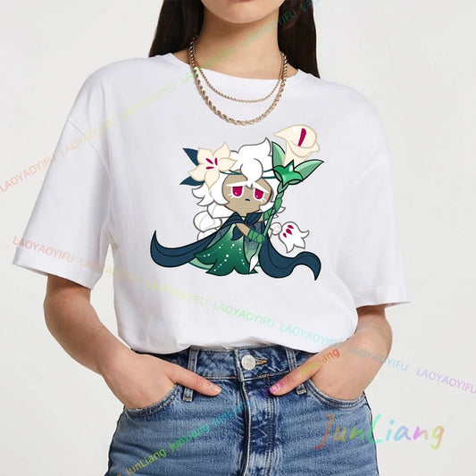 White Lily Cookie! Run Kingdom Vintage Harajuku Streetwear Top Y2k Clothes for Women Woman Clothing T-shirts Goth Women's