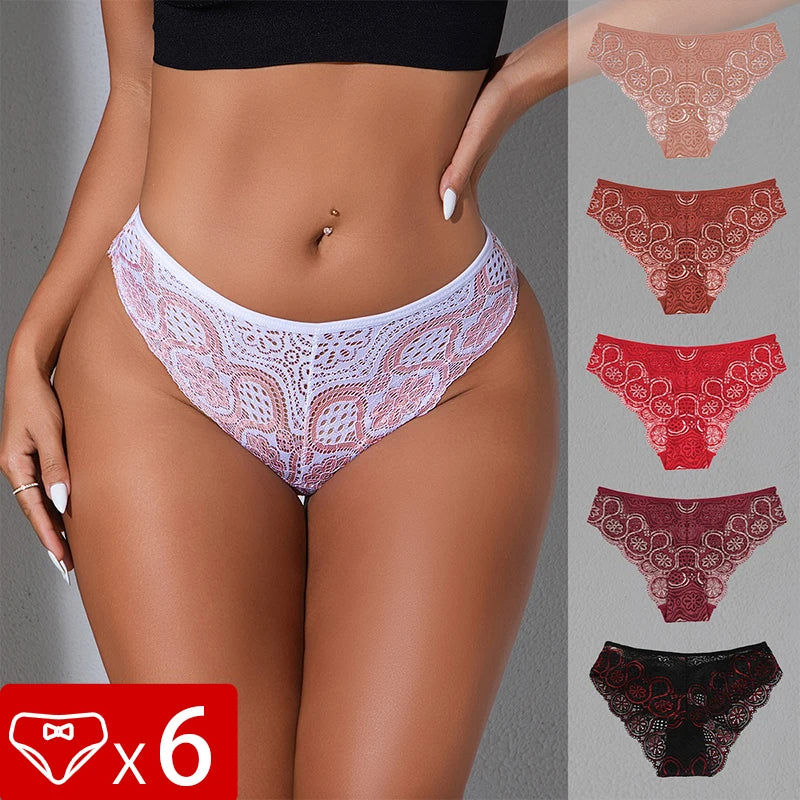 6pcs/pack Low Rise Embroidery Floral Panties Sexy Women Underwear Elegant Comfortable Lady Briefs Female Underpants Lingerie