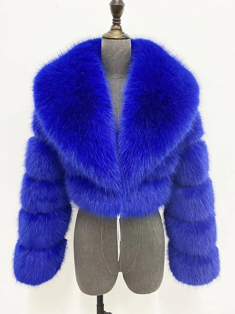 ZADORIN Luxury Big Collar Spliced Cropped Faux Fur Coat Woman Clothing Thicken Furry Faux Fur Jacket Winter Fur Coats Top Mujer