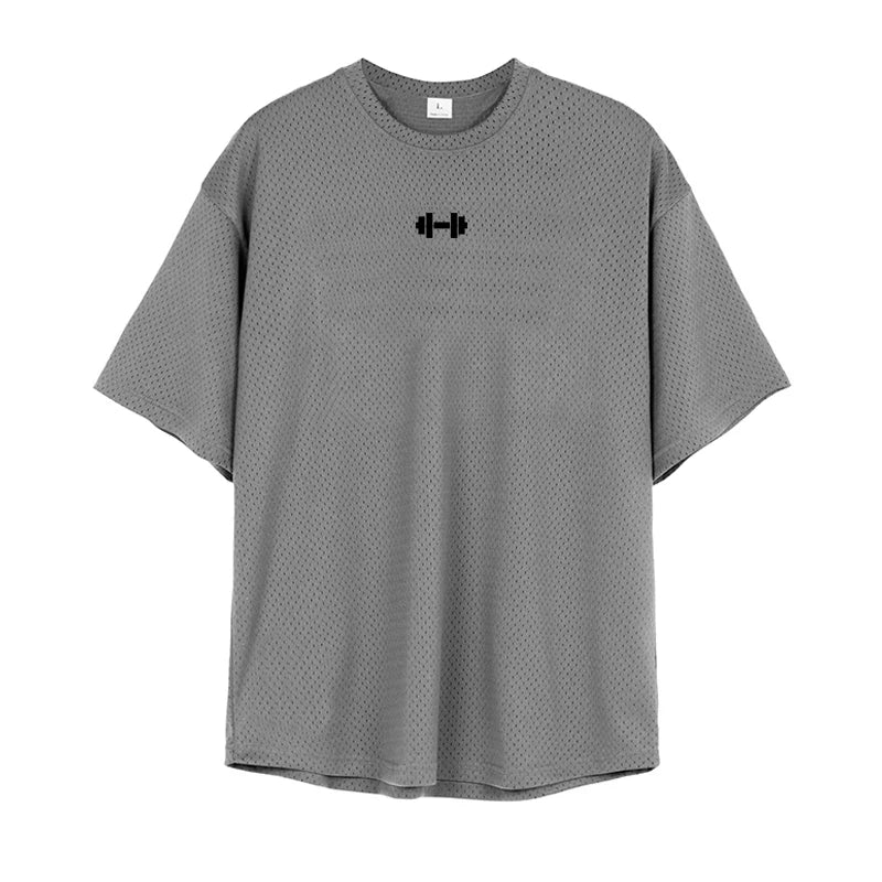 Oversized Loose Short Sleeve Quick Dry Shirt Gym Bodybuilding Breathable Cool Mesh Clothing Mens Fitness Workout Muscle T-shirts