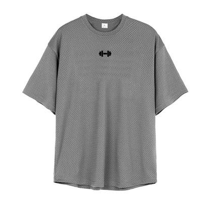 Oversized Loose Short Sleeve Quick Dry Shirt Gym Bodybuilding Breathable Cool Mesh Clothing Mens Fitness Workout Muscle T-shirts