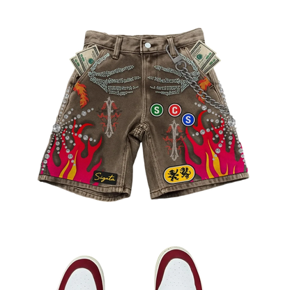 Embroidered Shorts Y2K Streetwear Man Woman Clothing Harajuku Hip Hop Baggy Denim Gym Shorts Gothic Summer Basketball Shorts