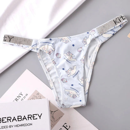 Sexy Kawaii KT Cinnamoroll Women Underwear Anime Cartoon Girls Low-waist T-pants Underpants Female Summer Thin Rhinestone Briefs