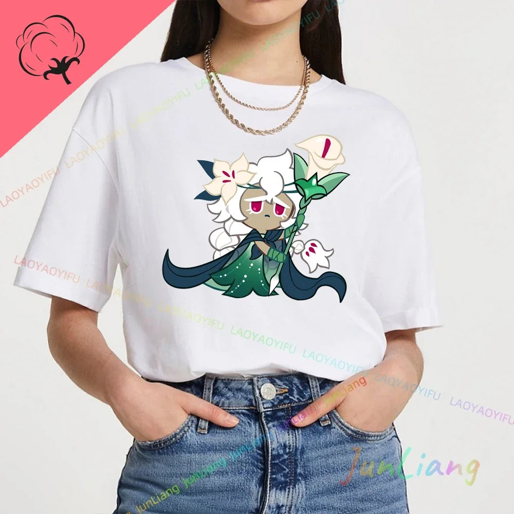 White Lily Cookie! Run Kingdom Vintage Harajuku Streetwear Top Y2k Clothes for Women Woman Clothing T-shirts Goth Women's