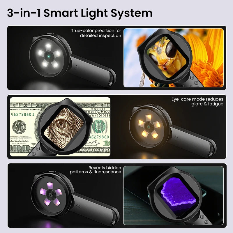 2.8'' IPS Digital Magnifier HD 1080P 100X Portable Microscope Handheld Mignifying Glass for Electronics Repair Check Jewelry