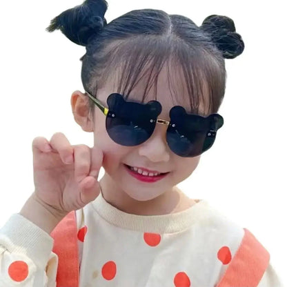 Boys and girls fashion glasses Children's sunglasses Cute baby anti-ultraviolet bear ears cartoon shape rimless frame glasses