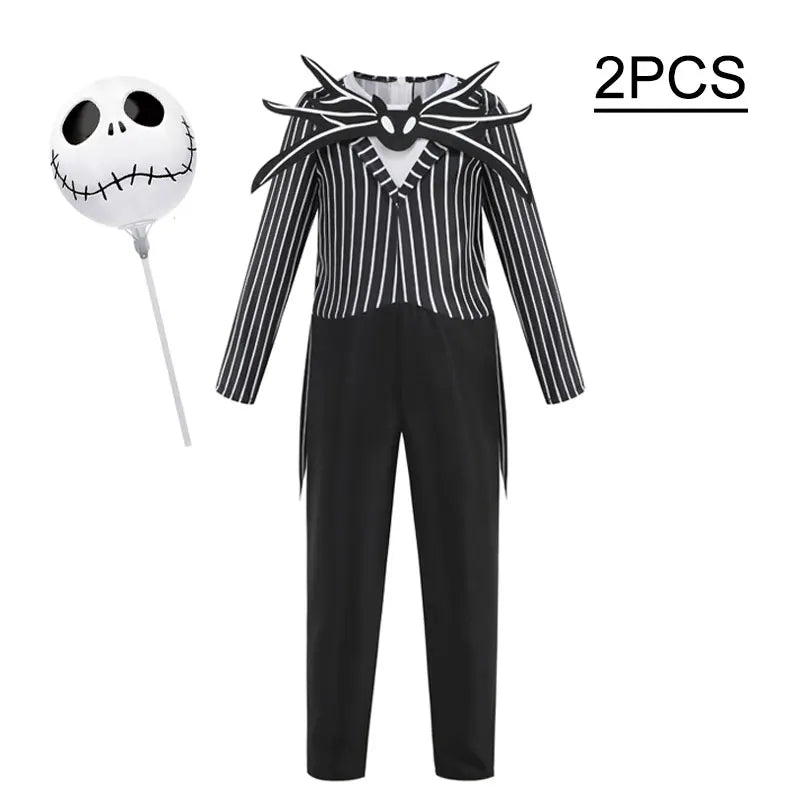 Boys Black Skull Jack Cosplay Costume Bodysuit Suit Halloween Christmas For Kids Party Dress Up Carnival Clothes