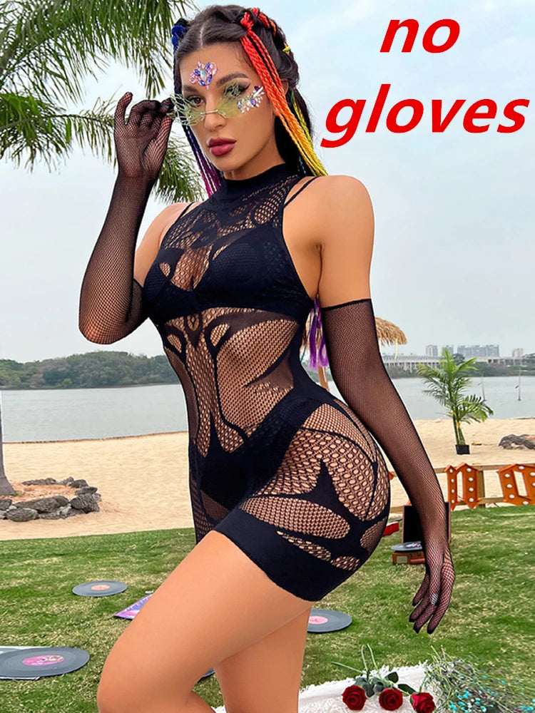 Exotic Erotic Fishing Net Skirt Hot Adult Women Underwear Mesh Perspective Bodycon Dress Ladies Porn Apparel Nightwear