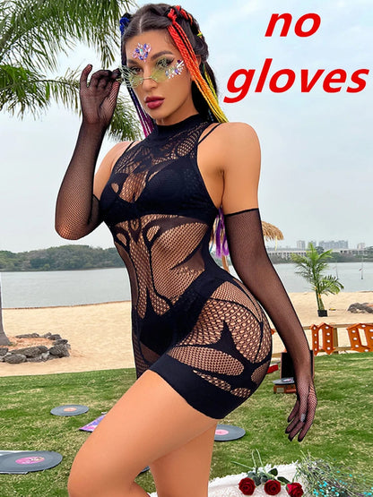 Exotic Erotic Fishing Net Skirt Hot Adult Women Underwear Mesh Perspective Bodycon Dress Ladies Porn Apparel Nightwear