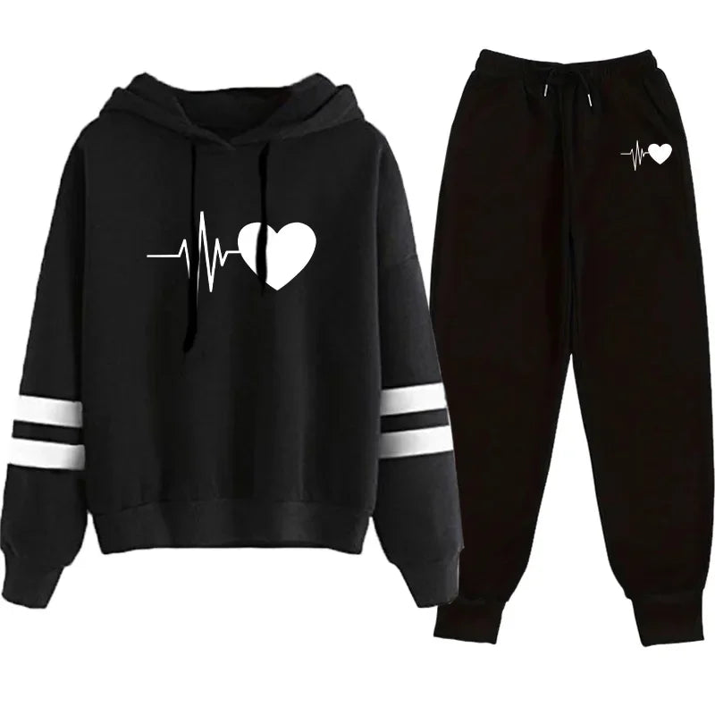 2025 Womens Tracksuit Print Casual Sweatshirt Sweatpants 2 Pcs Set Daily Sports Jogging Woman Clothing Quality Street Sportswear