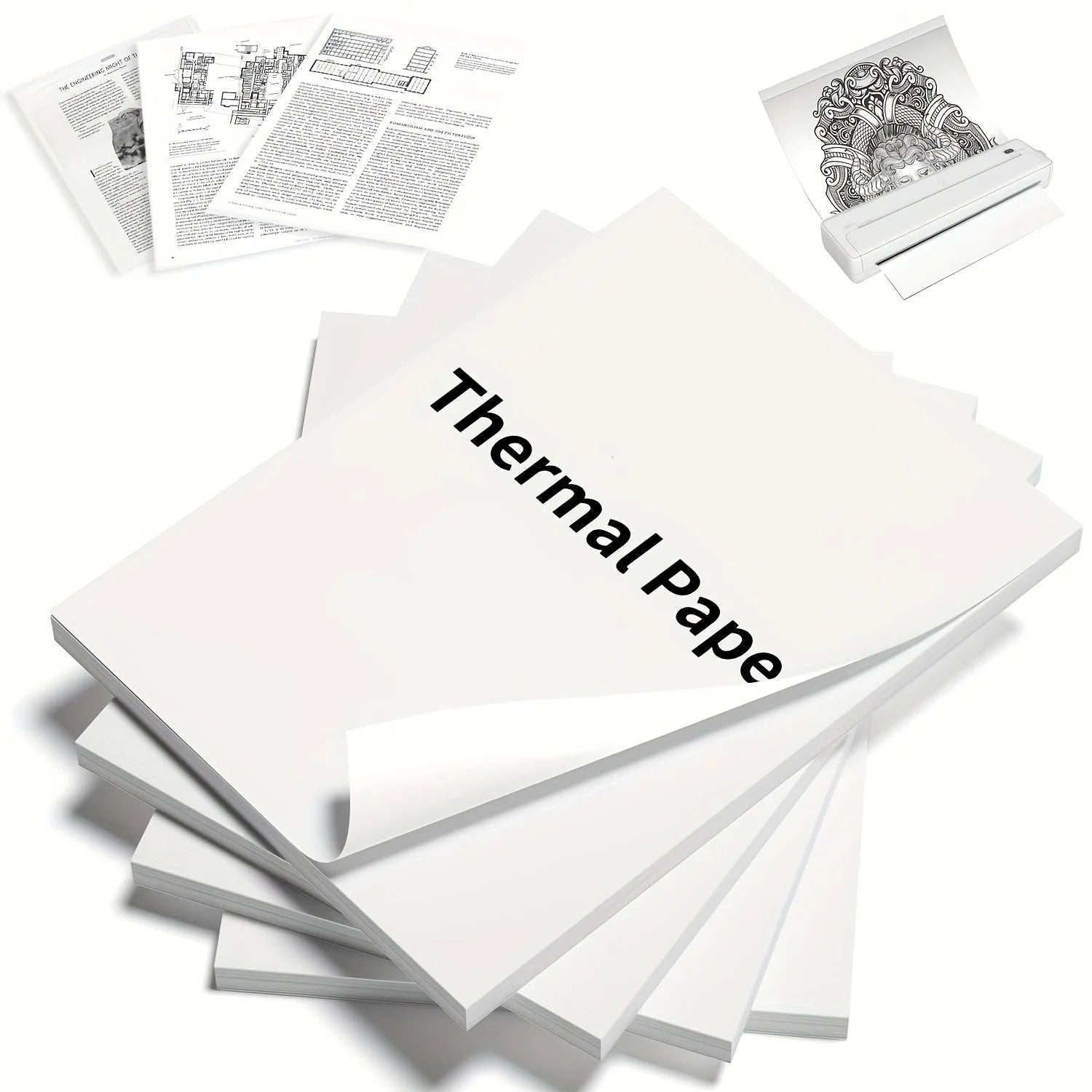 A4 Thermal Printer Paper, 100/200 Sheets, 21.01cm X 29.69cm, No Electronics, for Portable Thermal Printers, Not for Laser/Inkjet