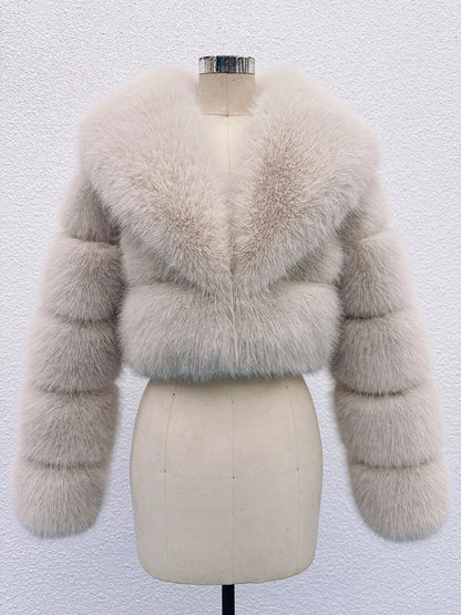 ZADORIN Luxury Big Collar Spliced Cropped Faux Fur Coat Woman Clothing Thicken Furry Faux Fur Jacket Winter Fur Coats Top Mujer